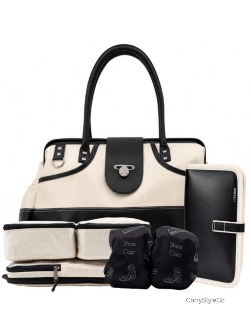 Vegan Leather Travel Duffel Bag with RFID Wallet & Packing Cubes